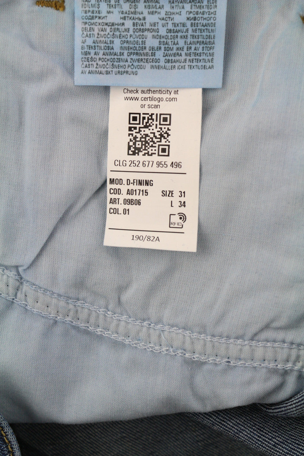 DIESEL D-Fining 09B06 Men's Jeans W31/L34 Tapered Stretch Buttoned Washed Denim