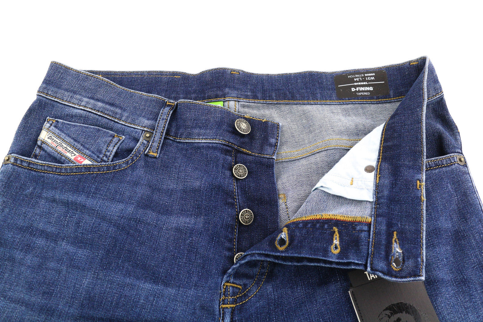 DIESEL D-Fining 09B06 Men's Jeans W31/L34 Tapered Stretch Buttoned Washed Denim