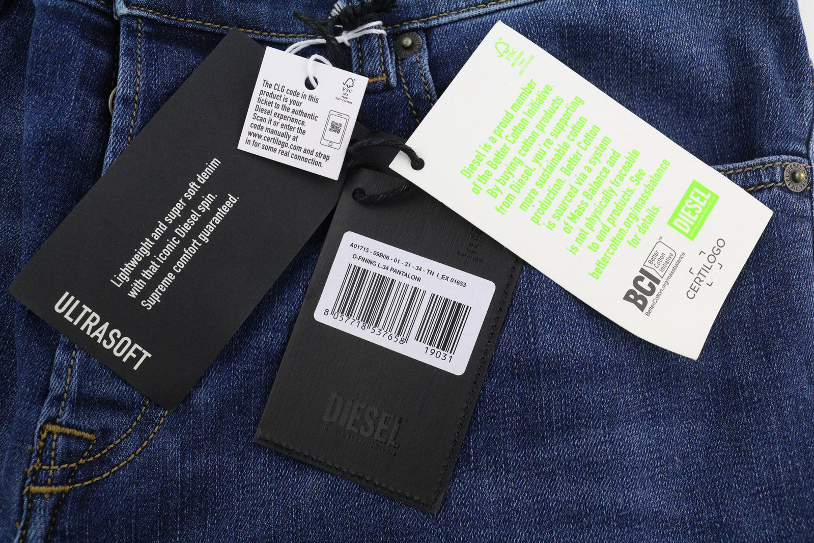 DIESEL D-Fining 09B06 Men's Jeans W31/L34 Tapered Stretch Buttoned Washed Denim