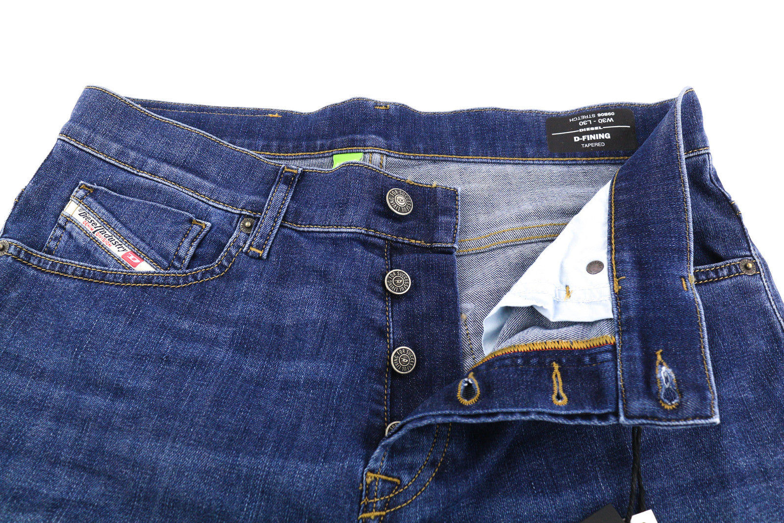 DIESEL D-Fining 09B06 Men Jeans W30/L30 Tapered Stretch Buttoned Washed Denim