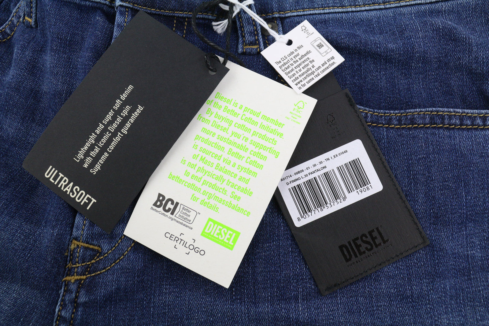 DIESEL D-Fining 09B06 Men Jeans W30/L30 Tapered Stretch Buttoned Washed Denim