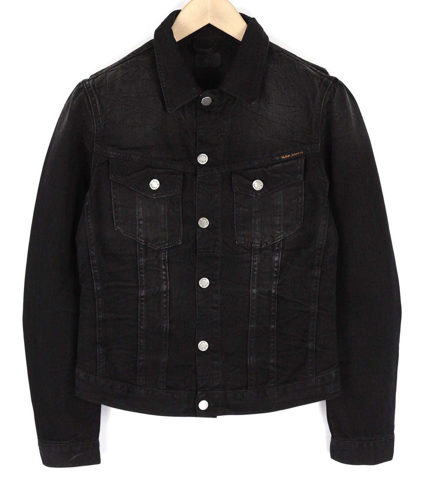 NUDIE JEANS Billy Men Jacket S Dark Shist Denim Buttoned Spread Neck Pockets