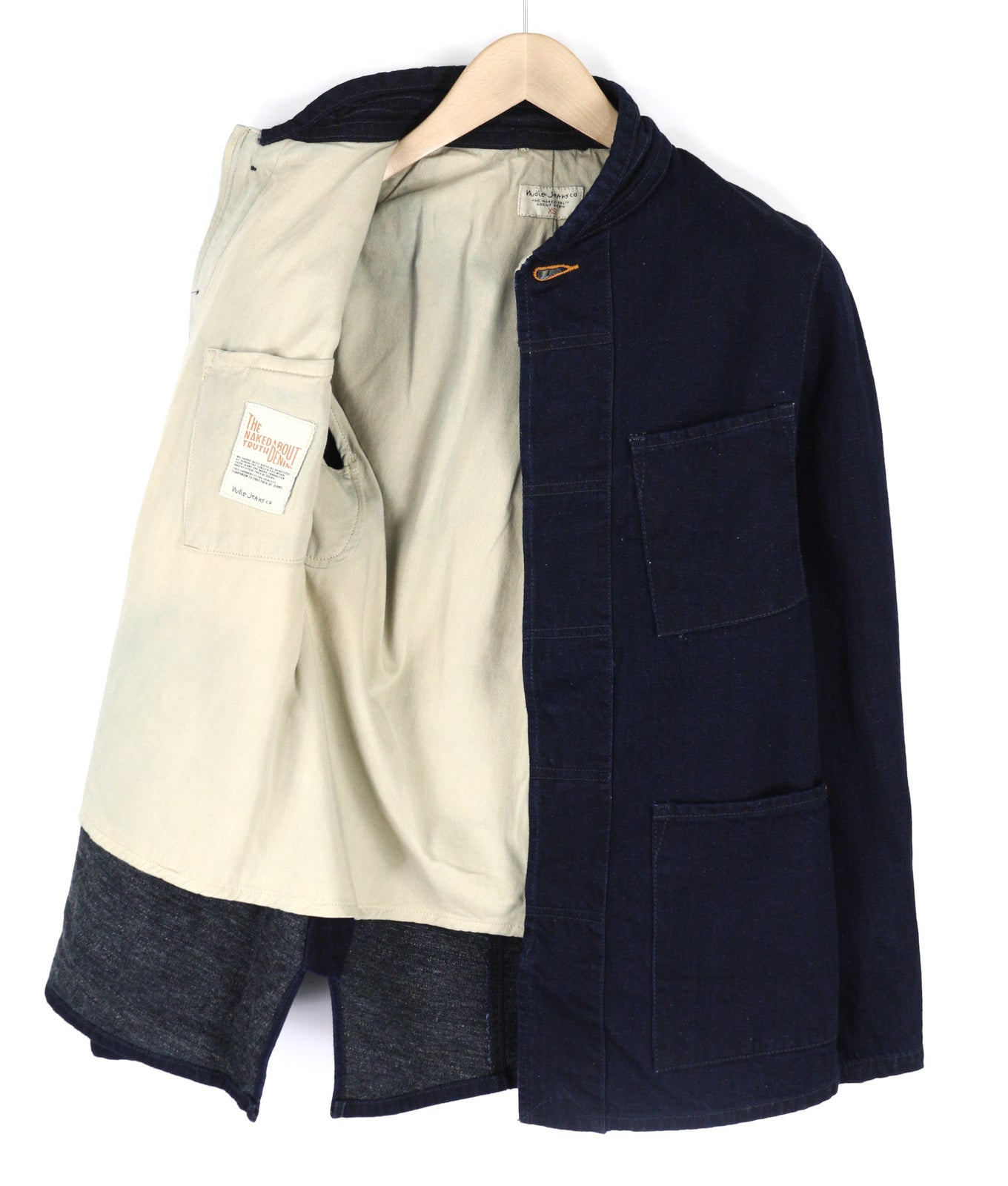 NUDIE JEANS Julius Men Jacket XS Organic Core Blue Buttoned Pockets Lined Logo