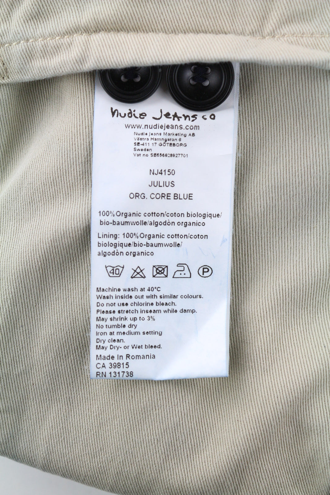 NUDIE JEANS Julius Men Jacket XS Organic Core Blue Buttoned Pockets Lined Logo