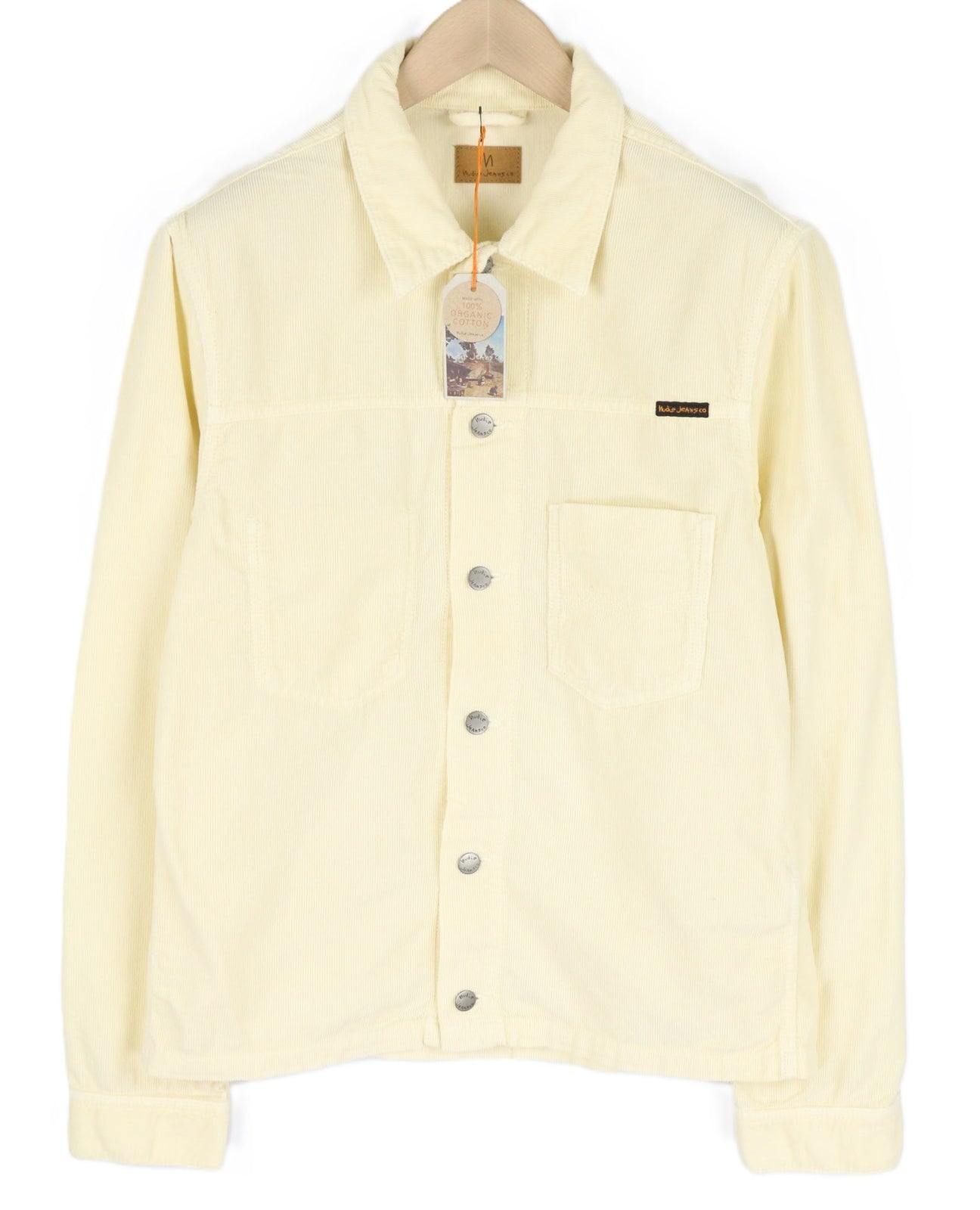 NUDIE JEANS Ronny Men Jacket L Dusty White Organic Cotton Corduroy Logo Buttoned