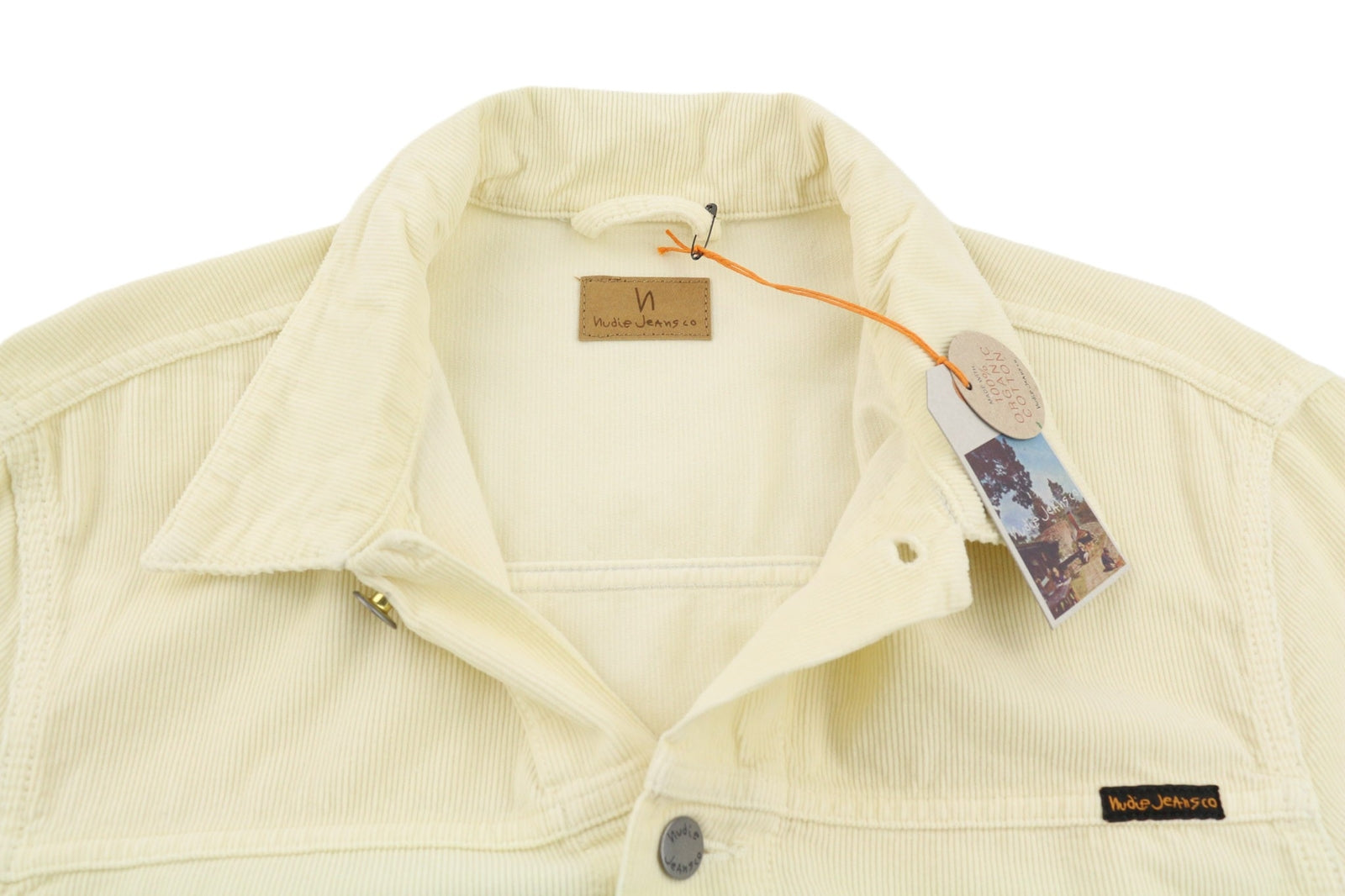 NUDIE JEANS Ronny Men Jacket L Dusty White Organic Cotton Corduroy Logo Buttoned