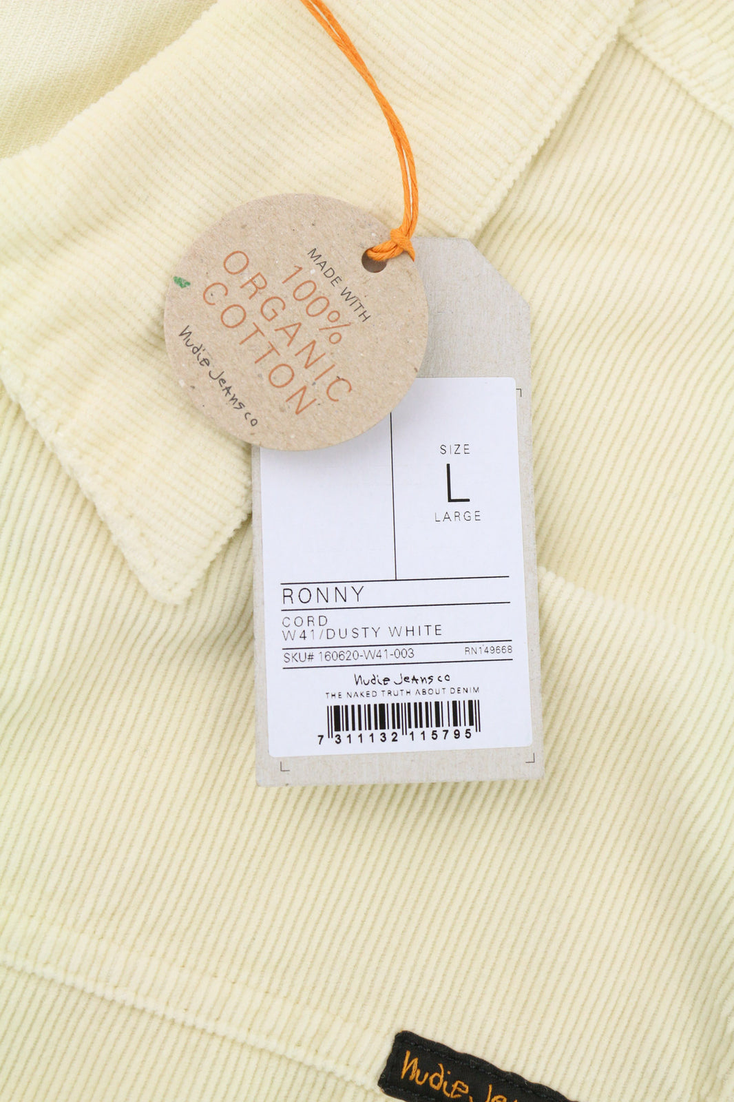 NUDIE JEANS Ronny Men Jacket L Dusty White Organic Cotton Corduroy Logo Buttoned