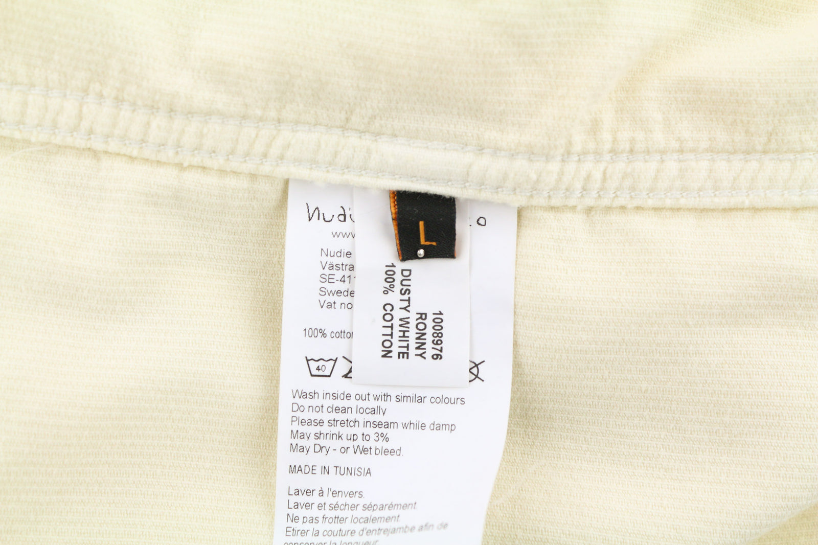 NUDIE JEANS Ronny Men Jacket L Dusty White Organic Cotton Corduroy Logo Buttoned