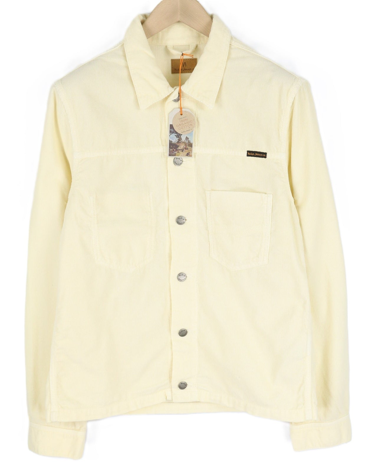 NUDIE JEANS Ronny Men Jacket M Dusty White Organic Cotton Corduroy Logo Buttoned