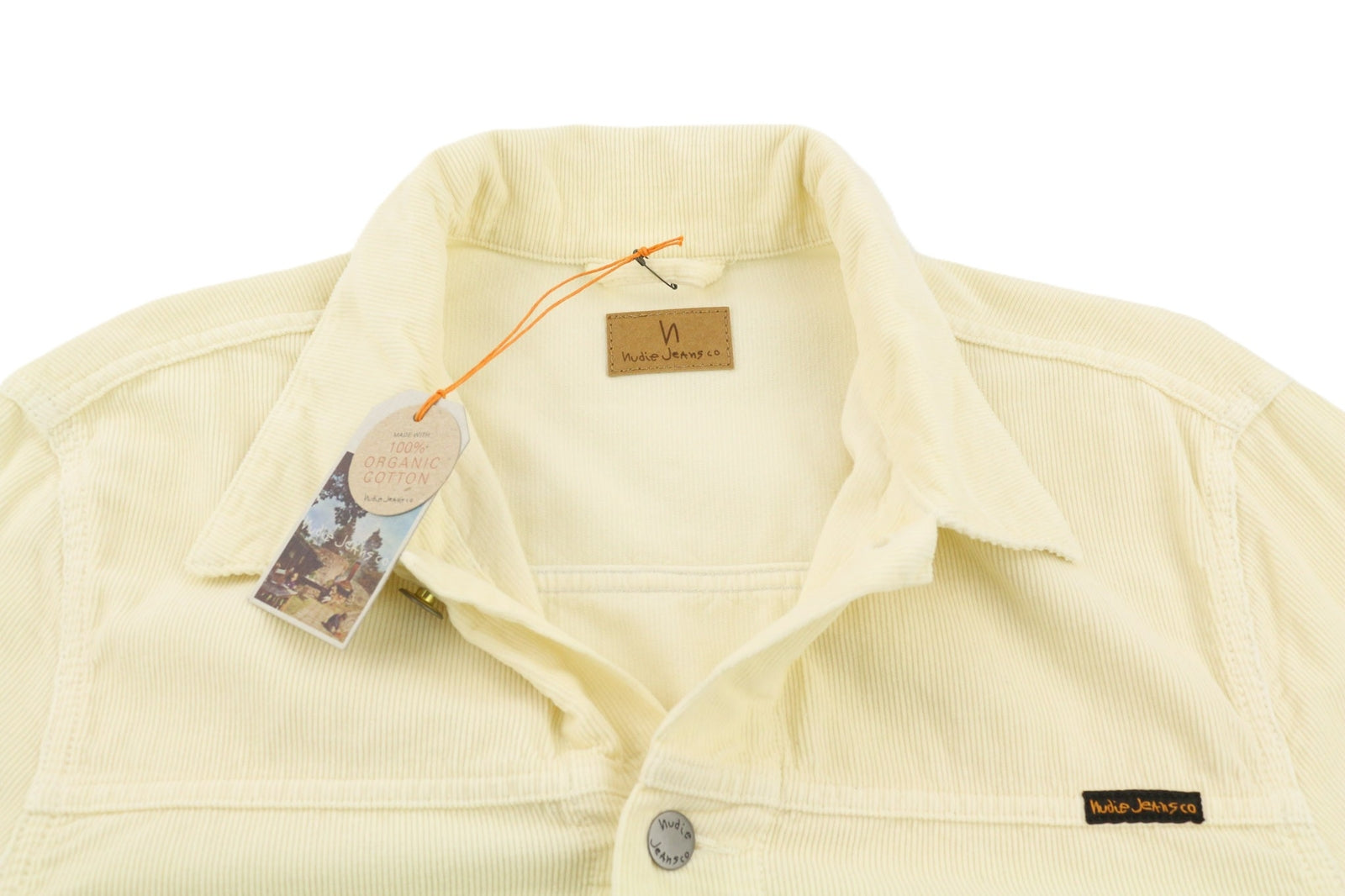 NUDIE JEANS Ronny Men Jacket M Dusty White Organic Cotton Corduroy Logo Buttoned