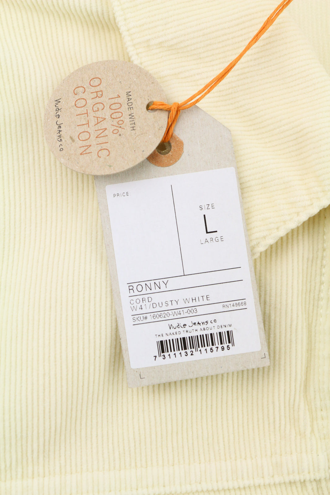 NUDIE JEANS Ronny Men Jacket M Dusty White Organic Cotton Corduroy Logo Buttoned