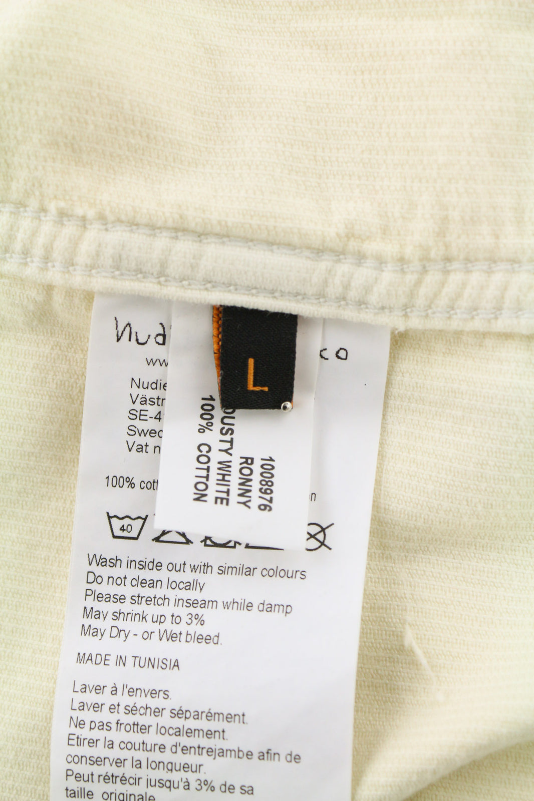 NUDIE JEANS Ronny Men Jacket M Dusty White Organic Cotton Corduroy Logo Buttoned