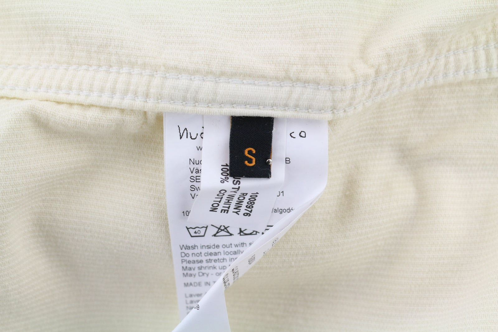 NUDIE JEANS Ronny Men Jacket S Dusty White Organic Cotton Corduroy Buttoned