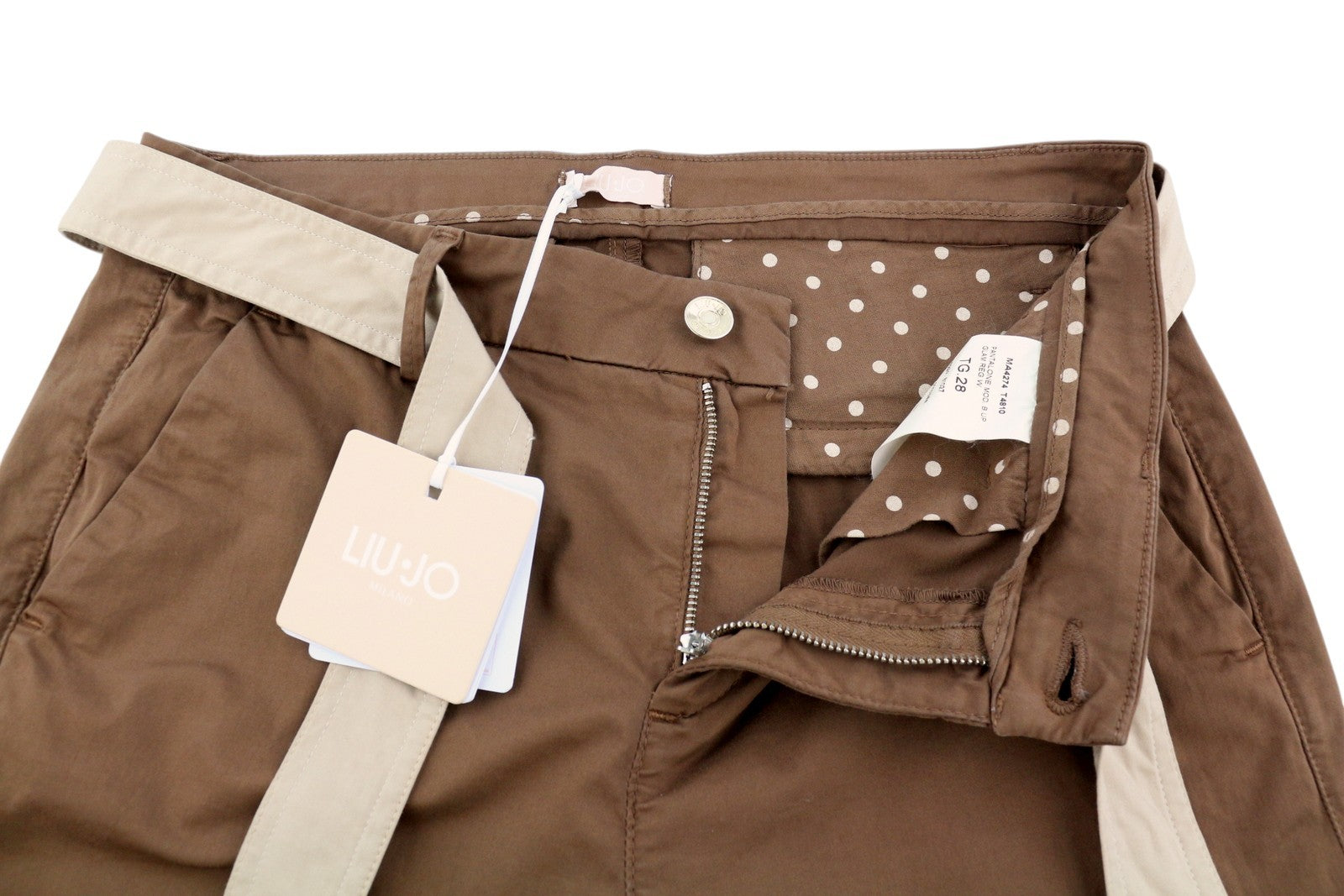 LIU JO Up Glam Women Trousers W28 Bootcut Fit Ankle Length Belted Brown Logo