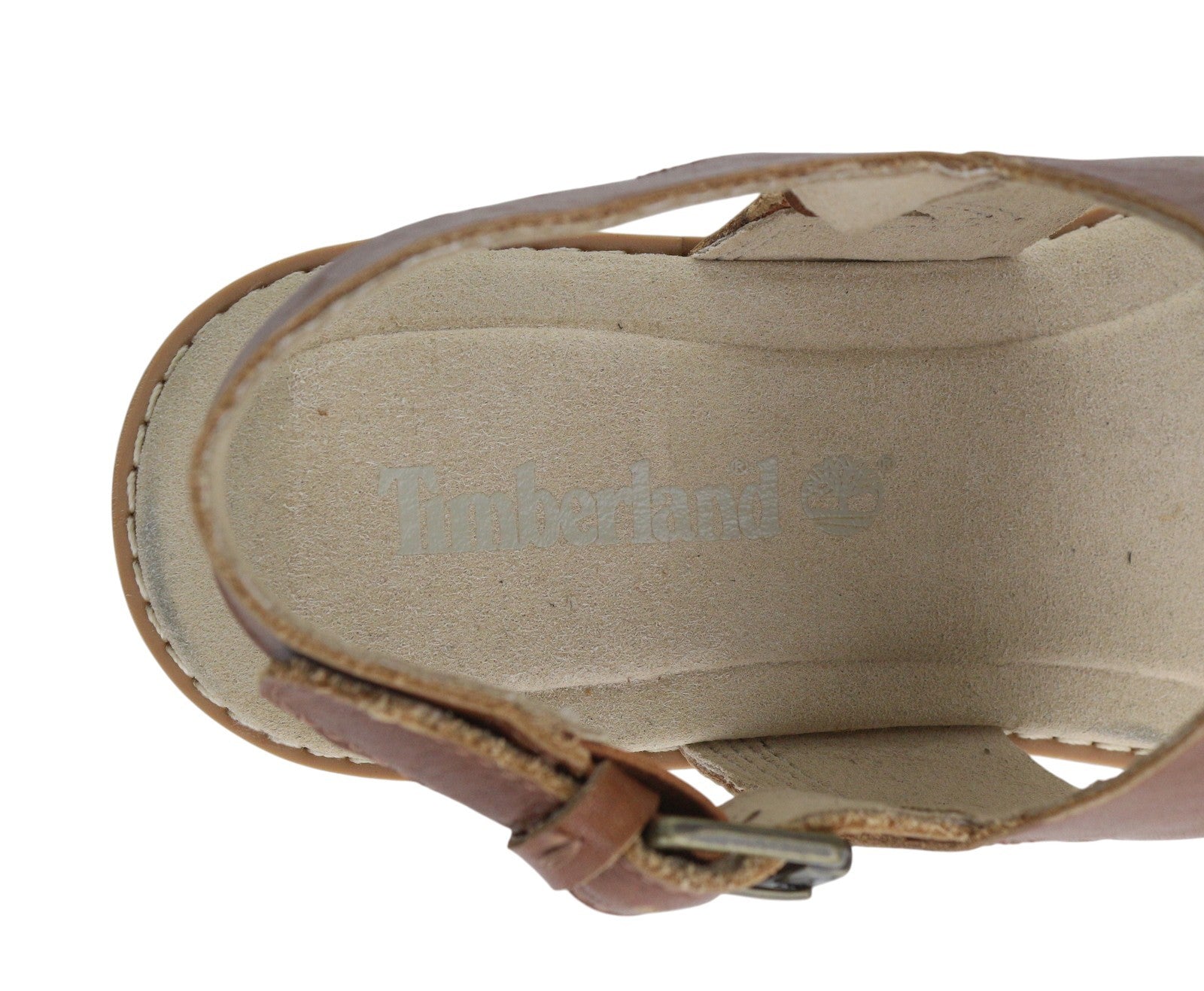 TIMBERLAND A23VZ Women Sandals EU37.5/38 Brown Leather Flats Buckle Closure Logo