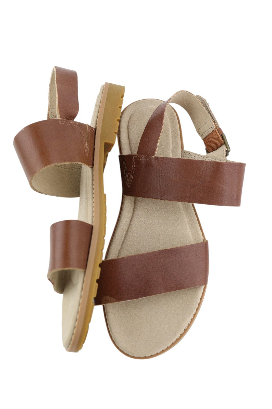 TIMBERLAND A23VZ Women Sandals EU37.5/38 Brown Leather Flats Buckle Closure Logo