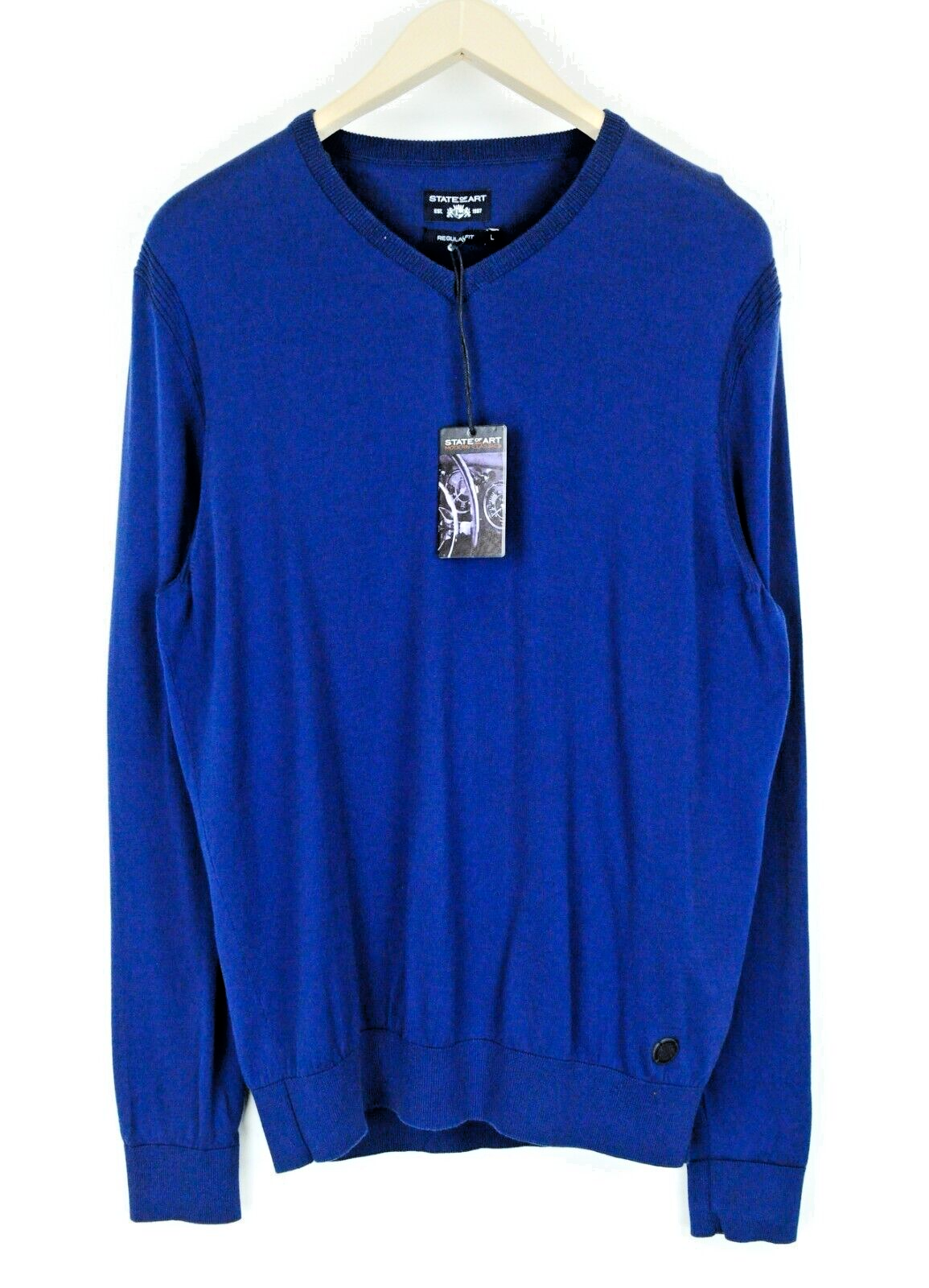 STATE OF ART Mens Sweatshirt L Blue V-Neck Long Sleeve  Cotton Pullover
