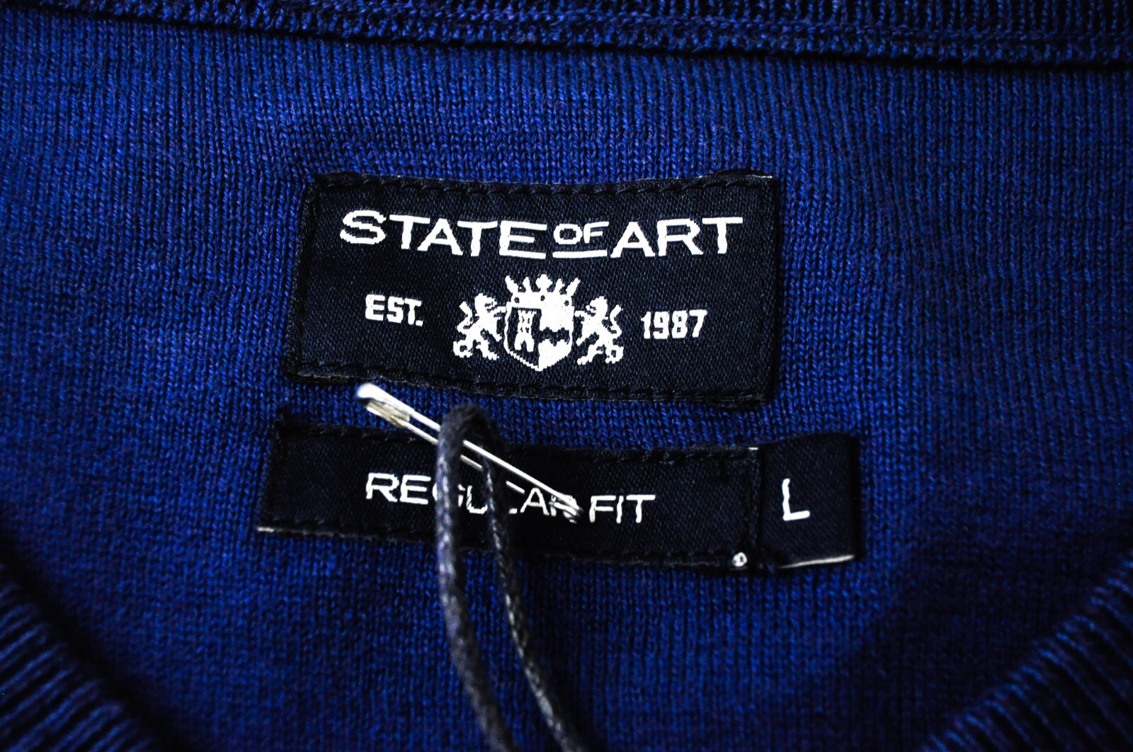 STATE OF ART Mens Sweatshirt L Blue V-Neck Long Sleeve  Cotton Pullover