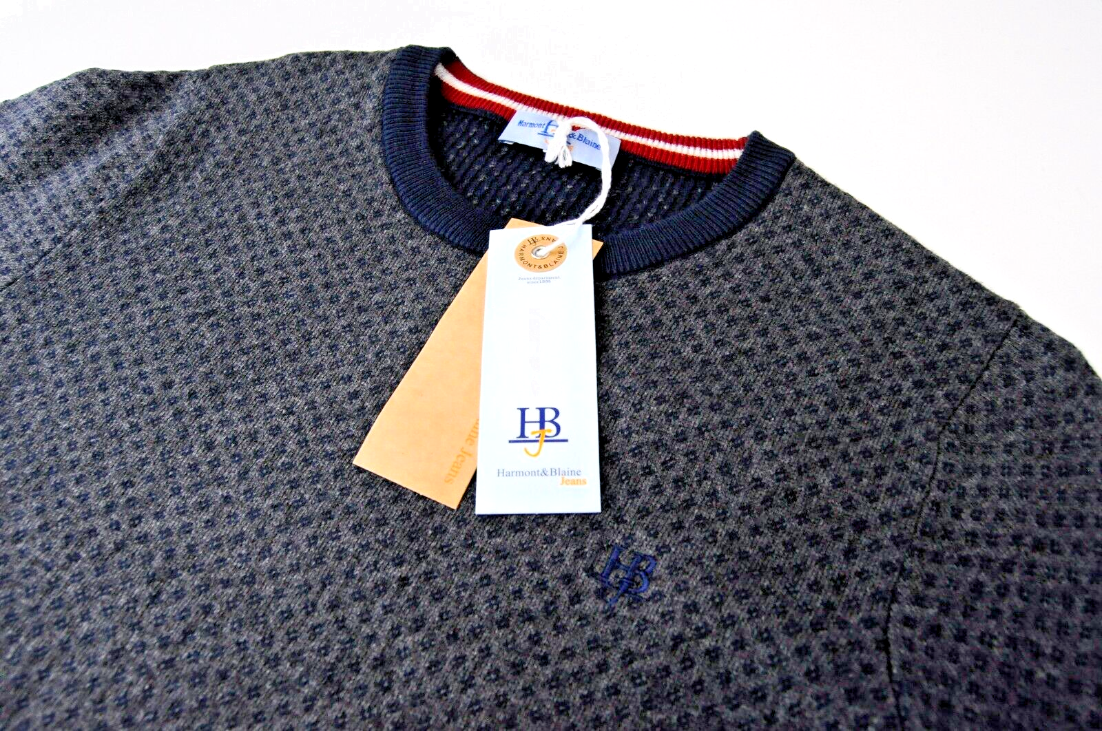 HARMONT & BLAINE Mens Sweatshirt S Grey Wool Cotton Cashmere Long Sleeve