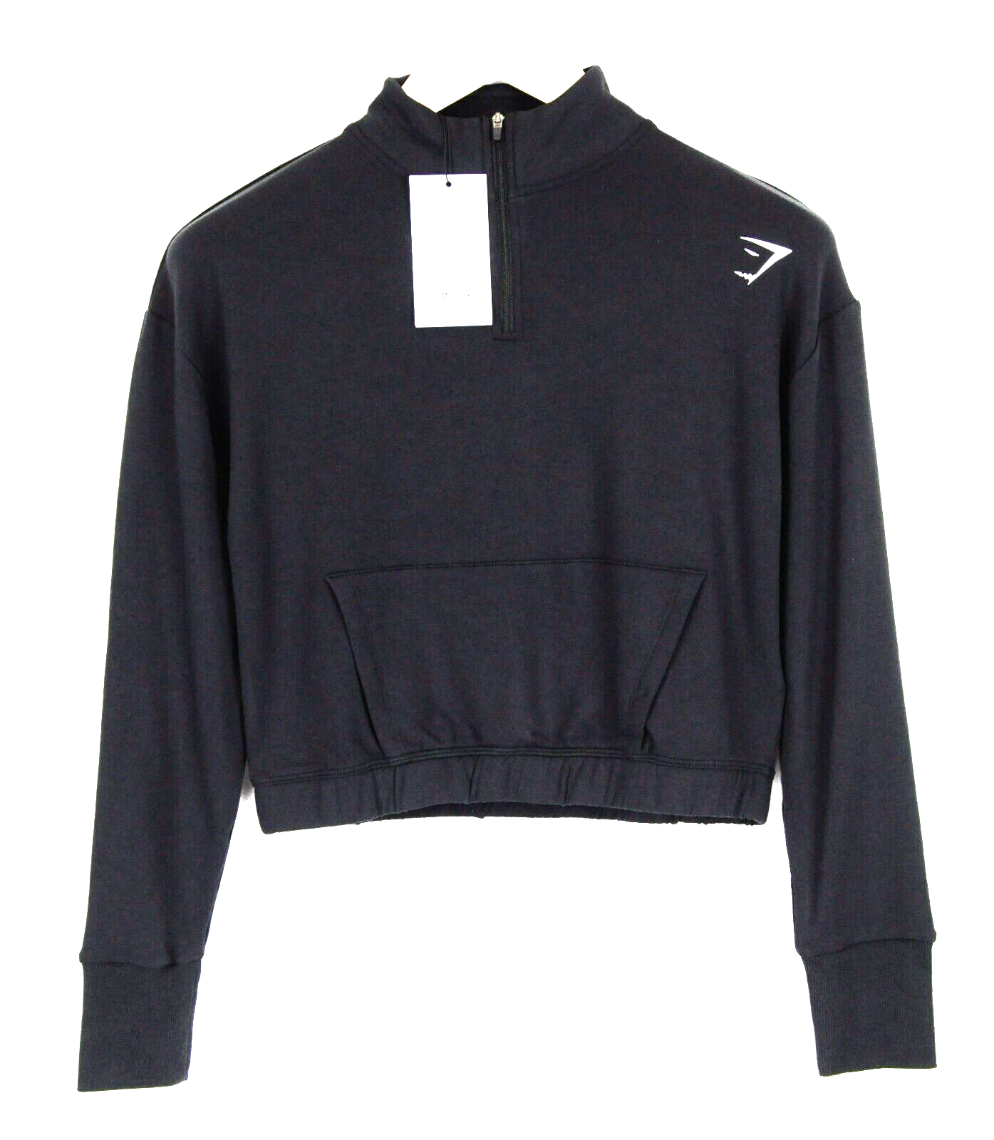 GYMSHARK Womens Sweatshirt S Black Cropped Long Sleeve Pipa Activewear