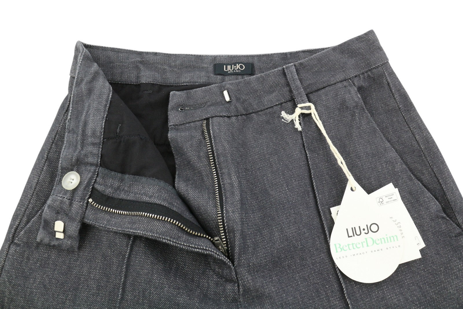 LIU JO Women Jeans W26 Wide Leg Zip High Waist Pockets Casual Dark Grey Denim