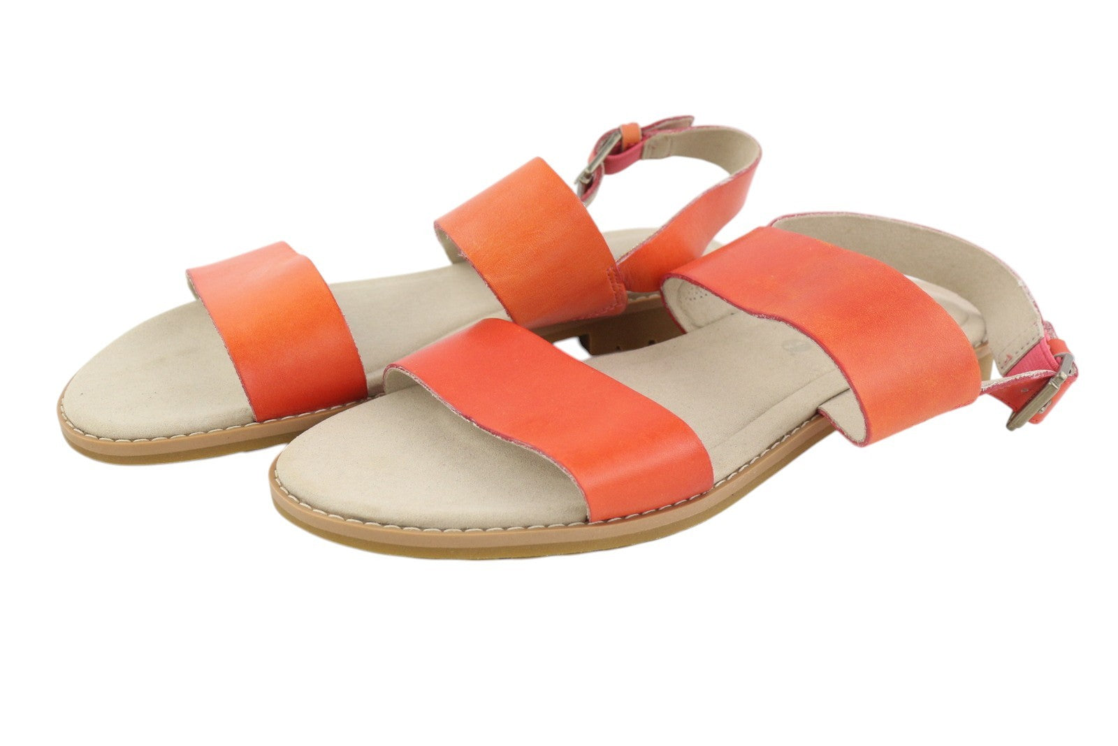 TIMBERLAND A24R6 Women Sandals EU38.5 Orange Leather Flats Buckle Closure Logo