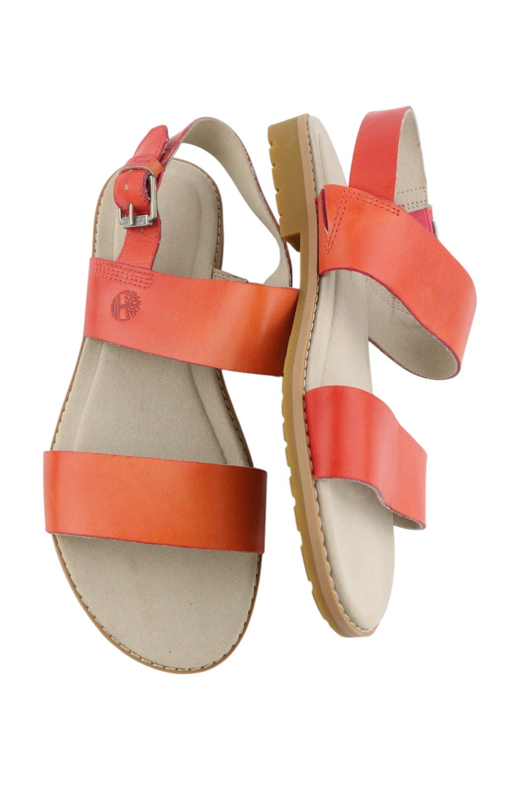 TIMBERLAND A24R6 Women Sandals EU38.5 Orange Leather Flats Buckle Closure Logo