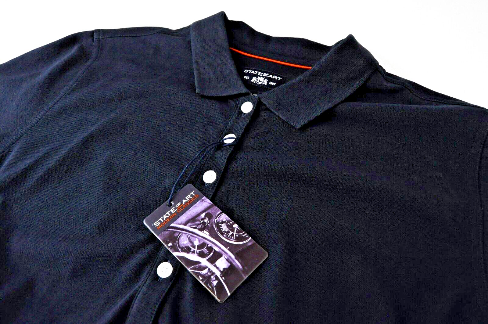 STATE OF ART Mens T-Shirt L Navy Short Sleeve  Cotton Collared Polo Dress