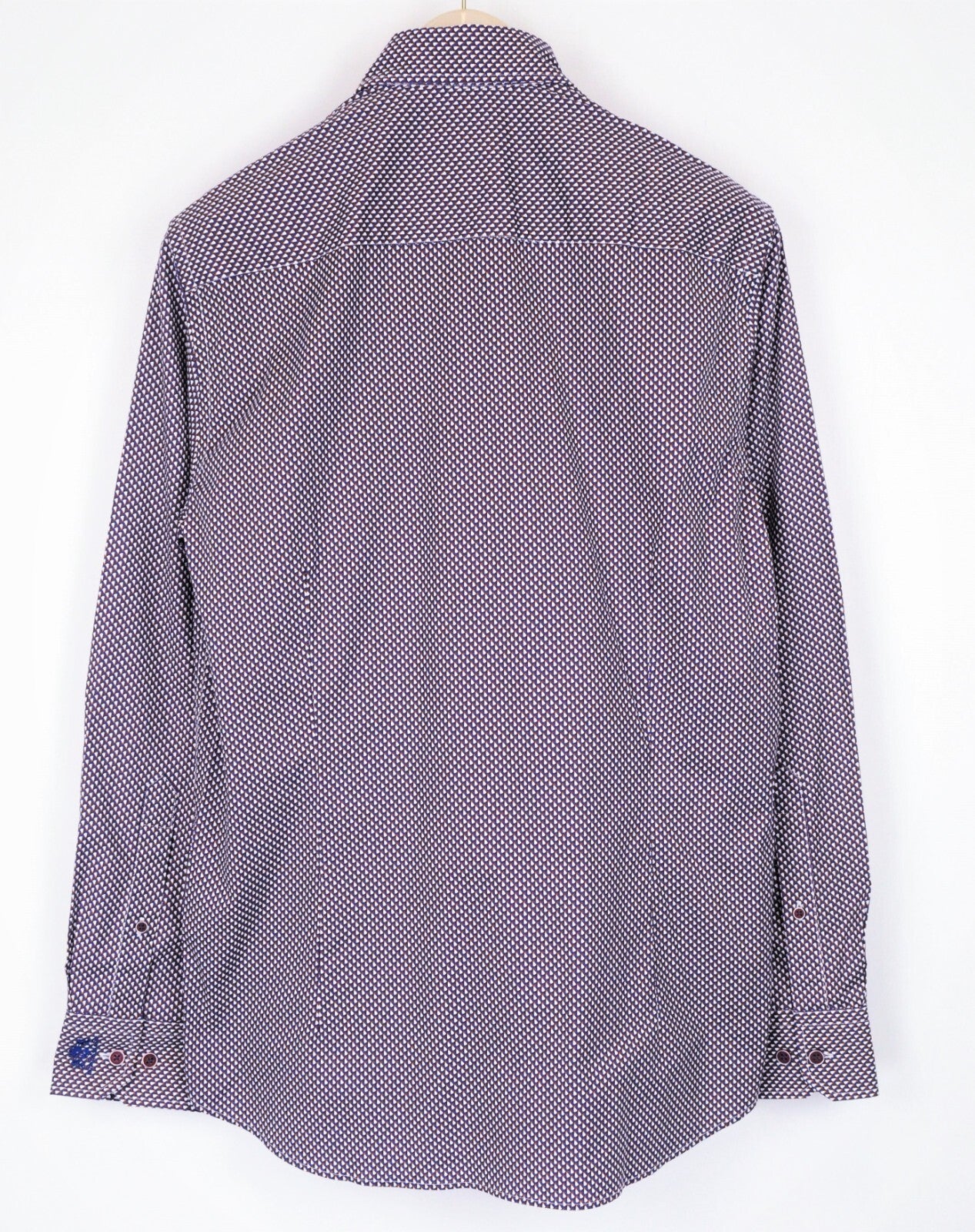 STATE OF ART Mens Shirt S Navy Stretchy Cotton Button-Up Long Sleeve Patterned