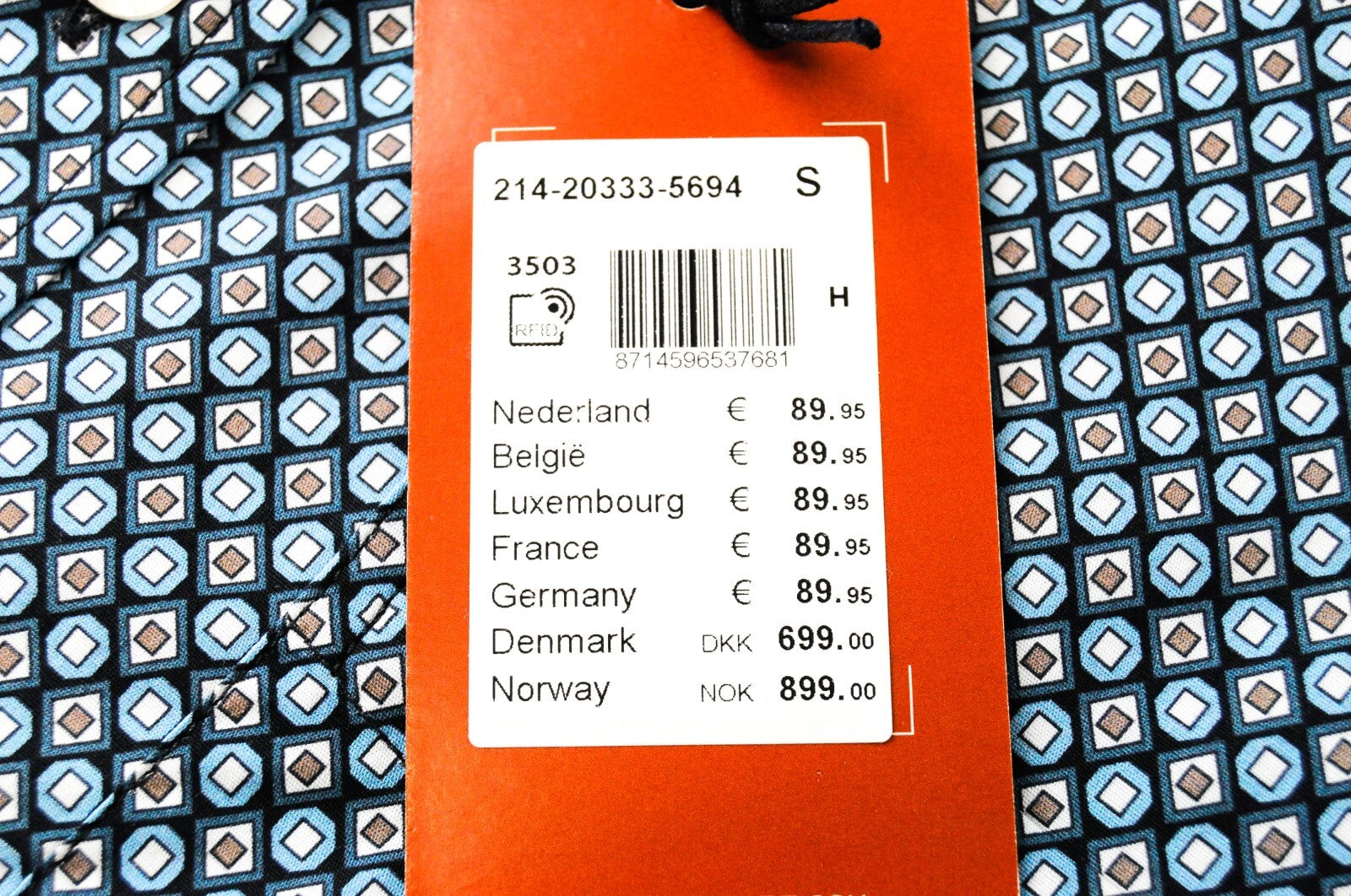 STATE OF ART Mens Shirt S Blue Stretchy Cotton Long Sleeve Collared Patterned