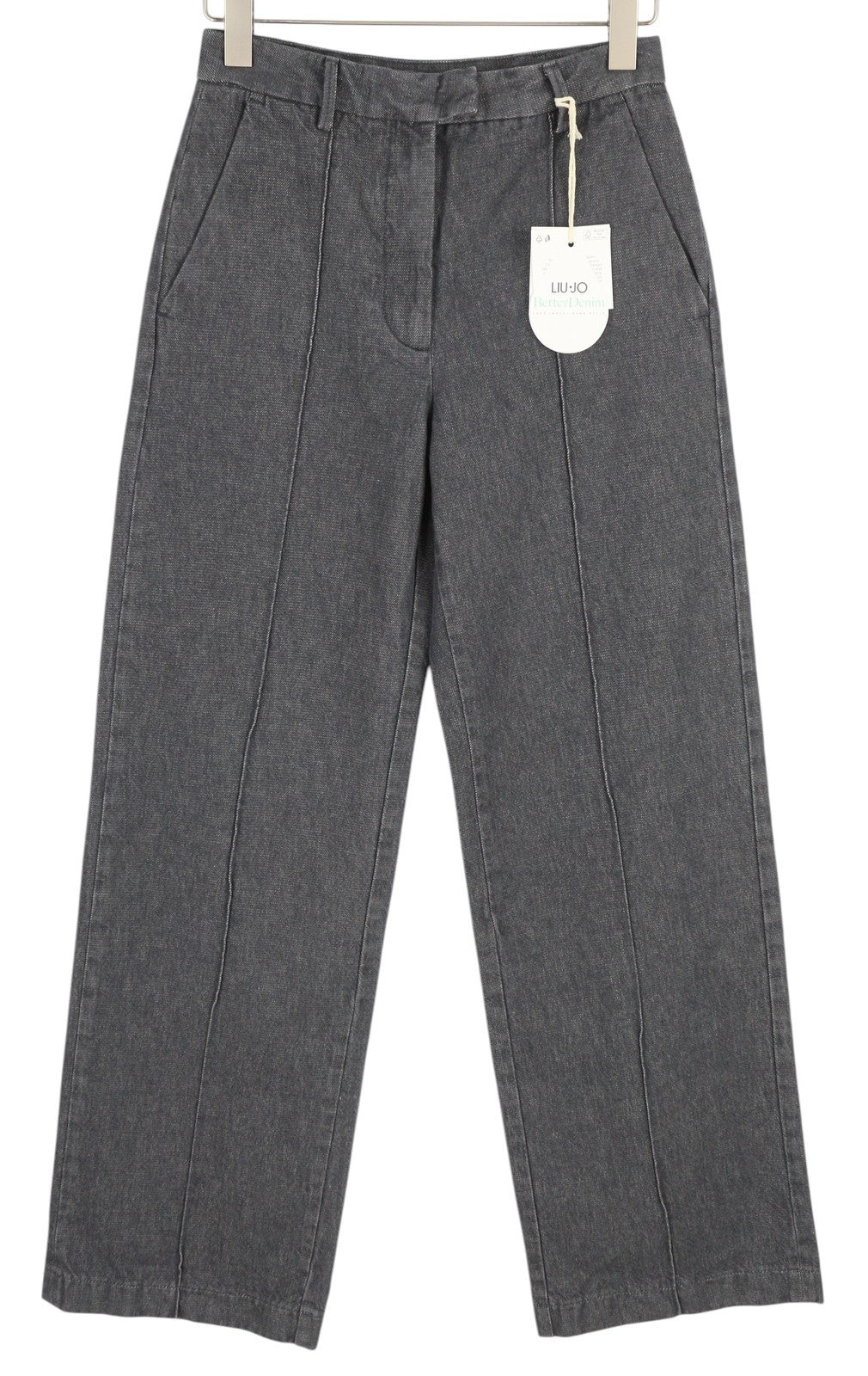 LIU JO Women Jeans W27 Wide Leg Zip High Waist Pockets Casual Dark Grey Denim