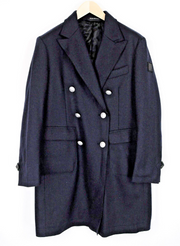REPLAY Mens Coat 48 Navy Double-Breasted Wool Lined Long Sleeve Peak Collar