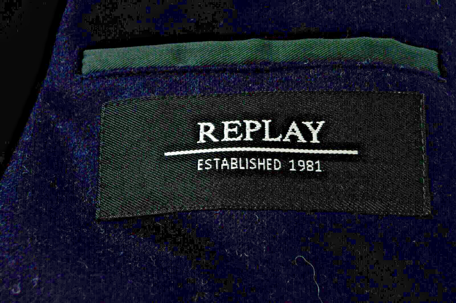 REPLAY Mens Coat 48 Navy Double-Breasted Wool Lined Long Sleeve Peak Collar