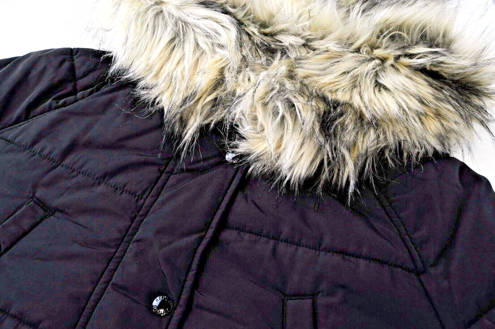 REPLAY Womens Jacket M Black Faux Fur Lined Hooded Padded Parka Long Sleeve
