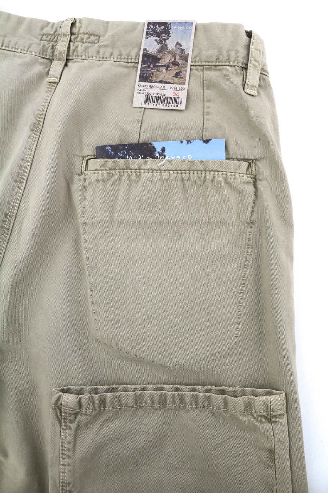 NUDIE JEANS Khaki Regular Men Trousers W29/L30 Beige Chino Button Fly Pockets