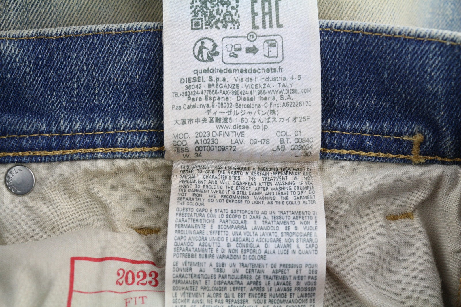 DIESEL 2023 D-Finitive 09H78 Men Jeans W34/L30 Regular  Tapered Blue RRP€295