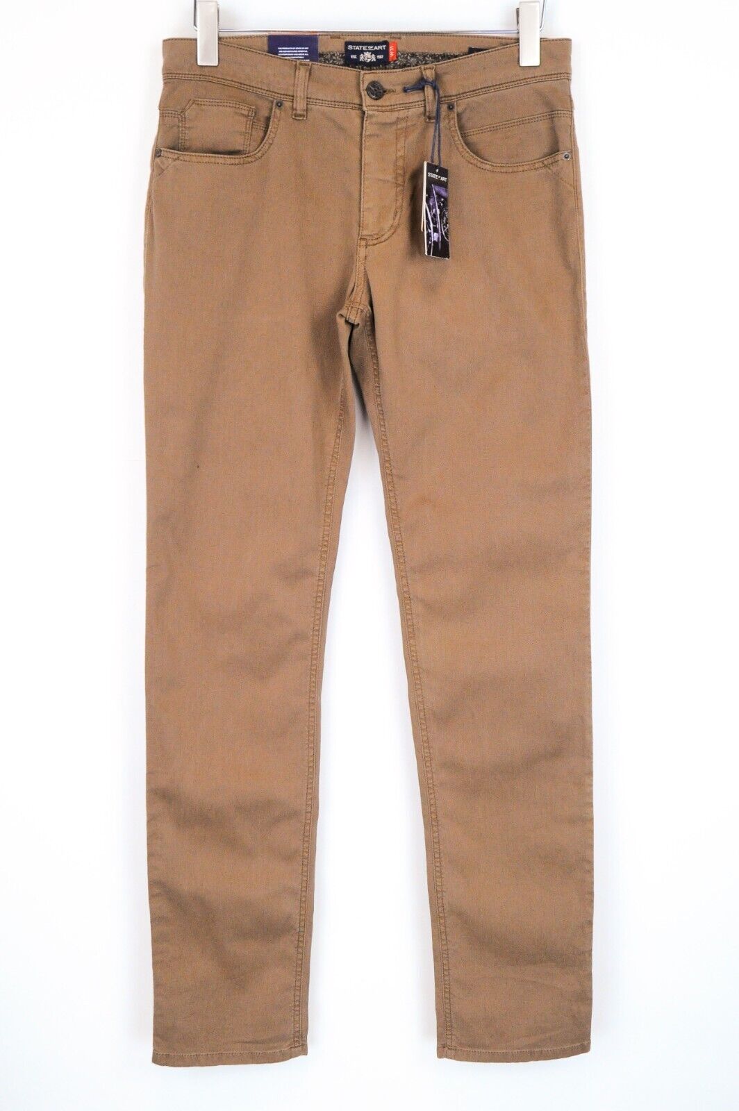 STATE OF ART Mens Trousers W31/L34 Brown Dress Regular Tapered Stretchy Monza