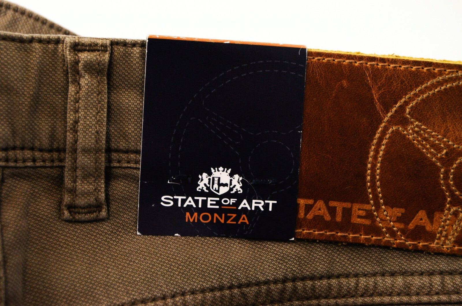 STATE OF ART Mens Trousers W31/L34 Brown Dress Regular Tapered Stretchy Monza