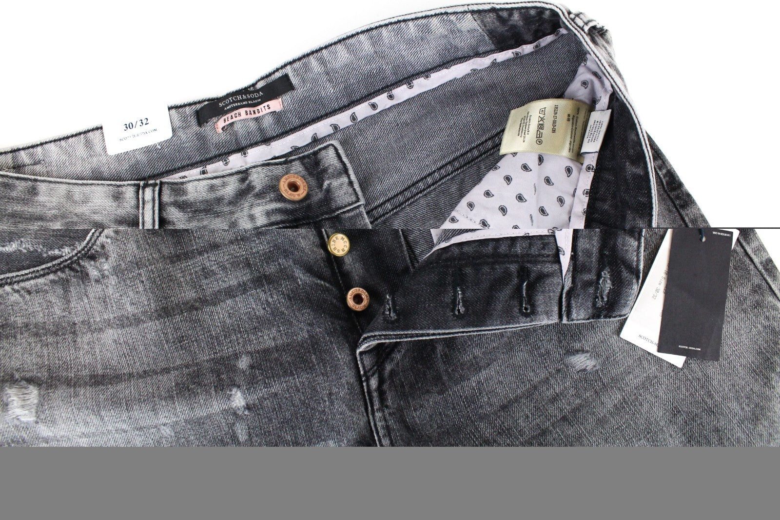 SCOTCH & SODA L-Adorable Womens Jeans W30/L32 Grey Ripped Boyfriend Non-Stretch