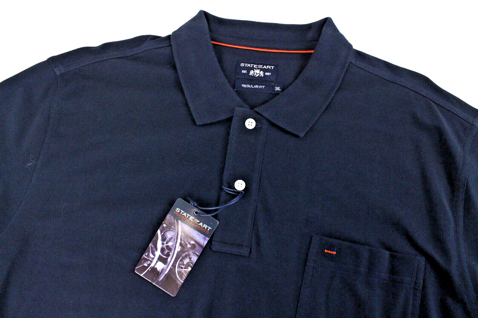 STATE OF ART Mens Polo T-Shirt 3XL Dark Navy Short Sleeve Cotton Dress