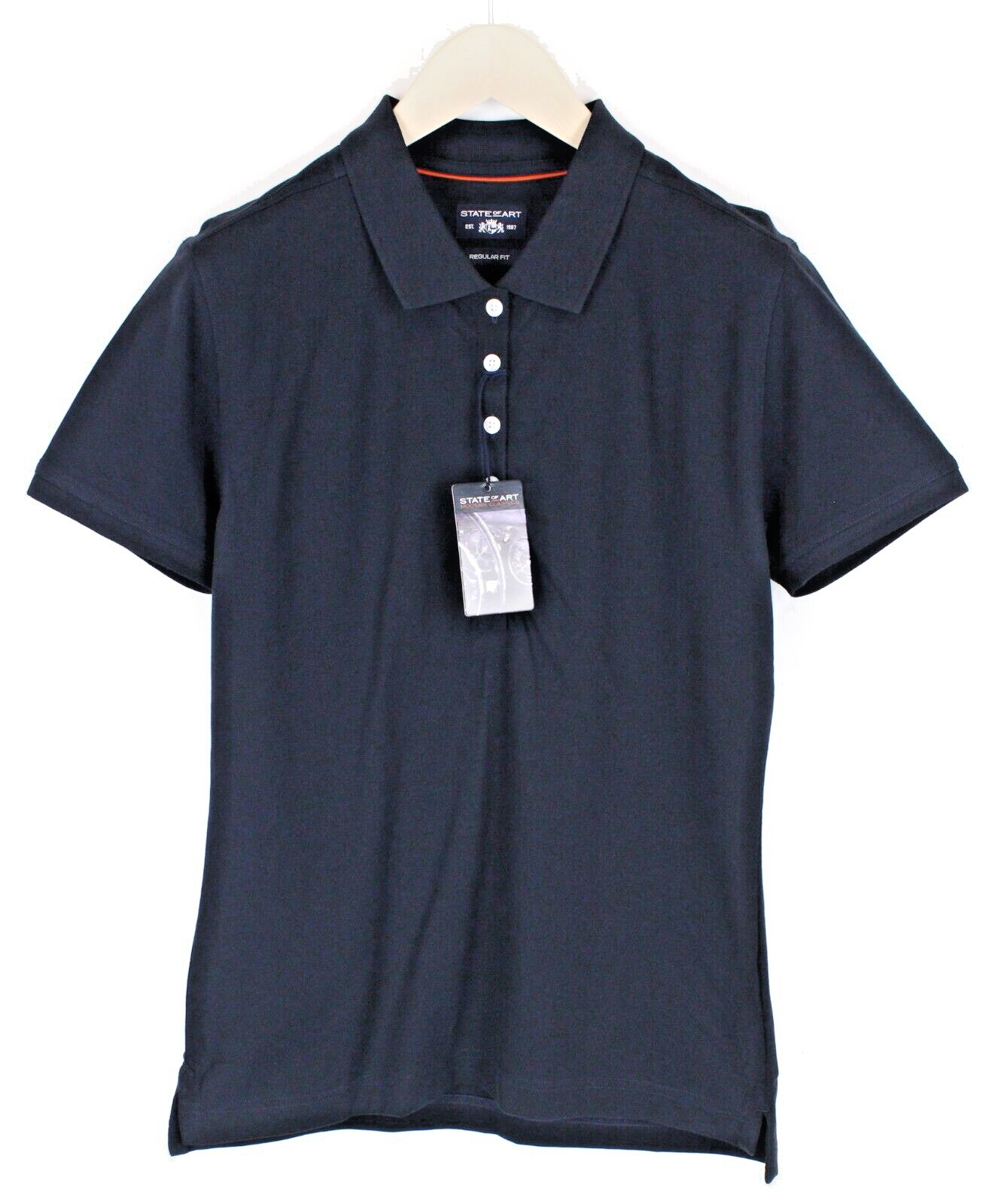 STATE OF ART Mens Polo T-Shirt L Plain Dark Navy Cotton Dress Short Sleeve