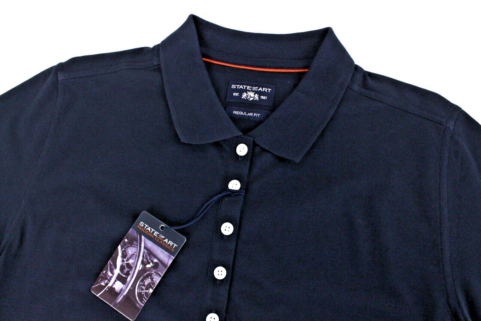 STATE OF ART Mens Polo T-Shirt L Plain Dark Navy Cotton Dress Short Sleeve