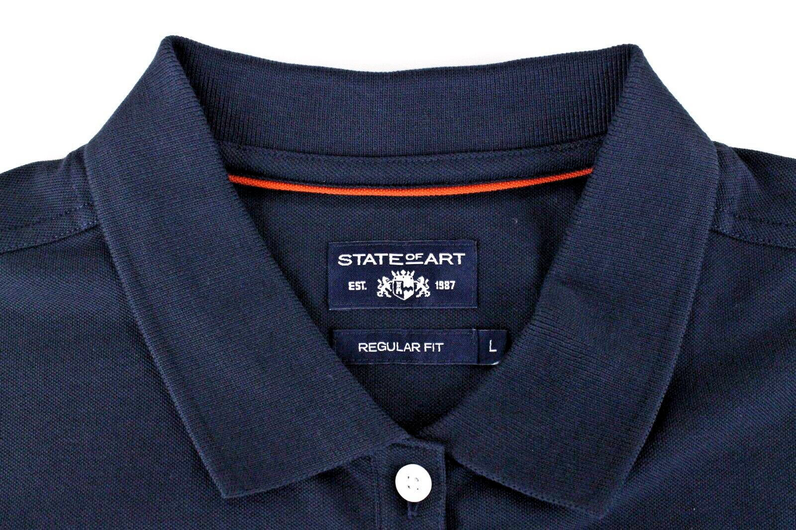 STATE OF ART Mens Polo T-Shirt L Plain Dark Navy Cotton Dress Short Sleeve