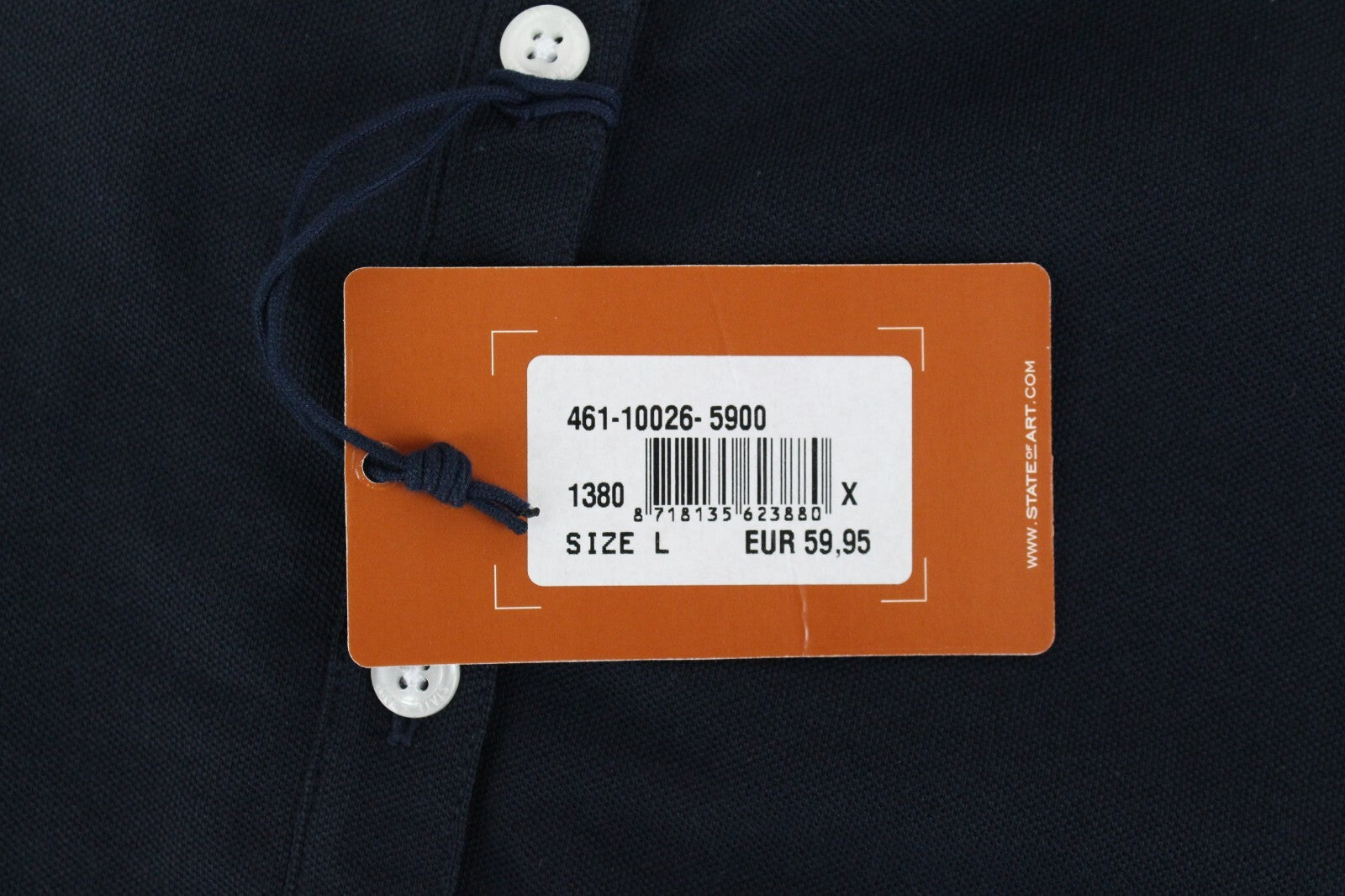 STATE OF ART Mens Polo T-Shirt L Plain Dark Navy Cotton Dress Short Sleeve