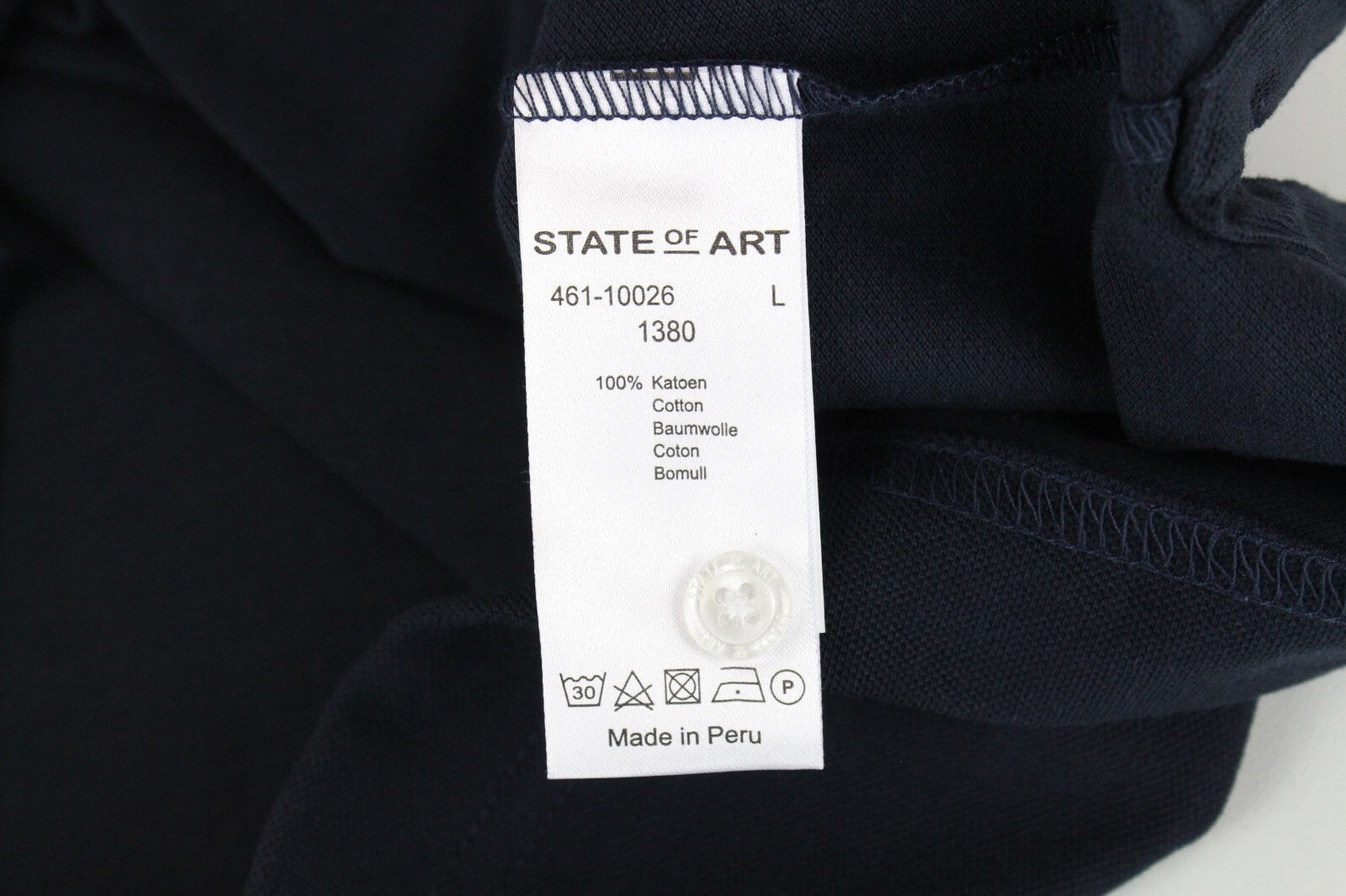 STATE OF ART Mens Polo T-Shirt L Plain Dark Navy Cotton Dress Short Sleeve