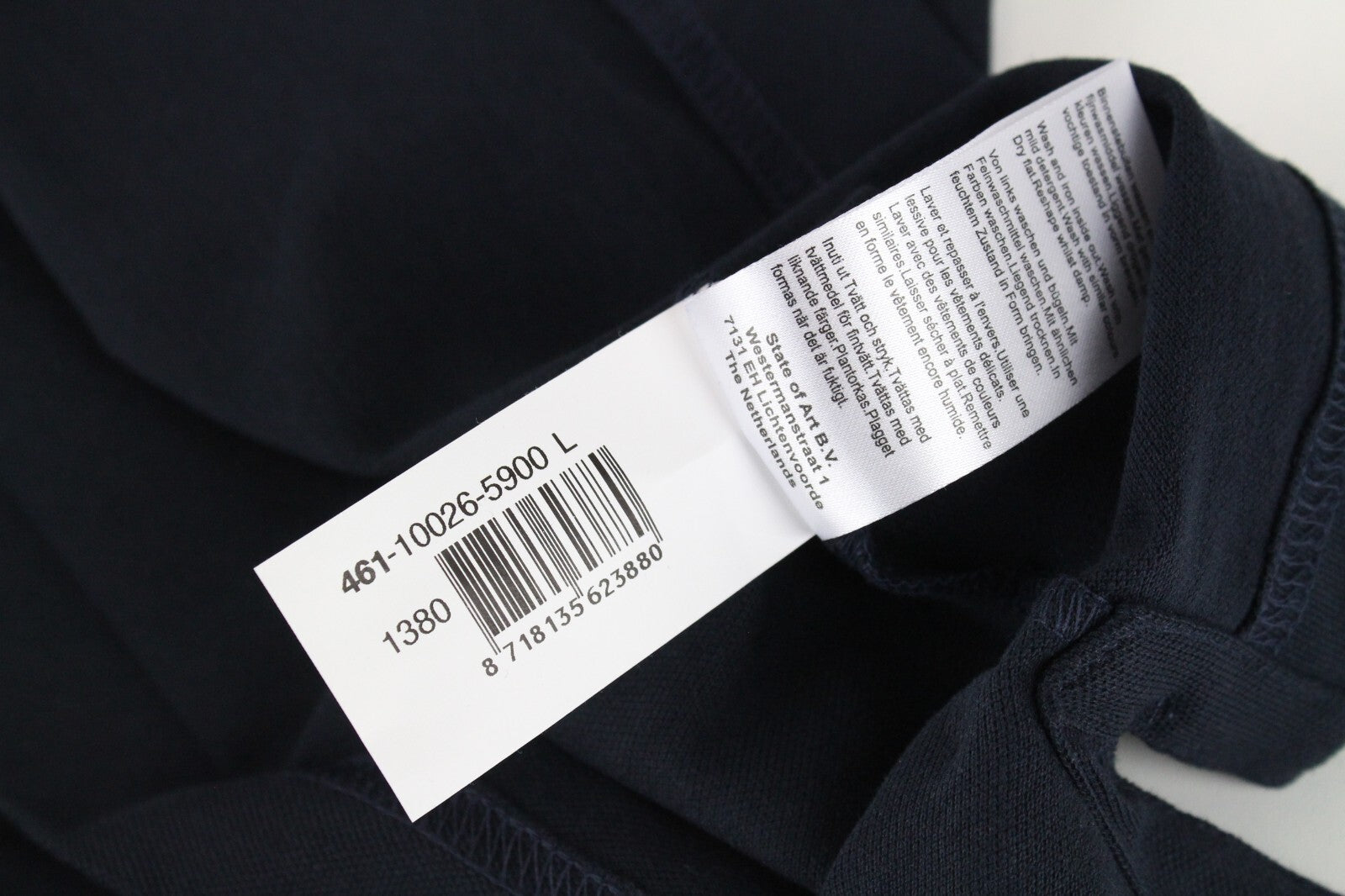 STATE OF ART Mens Polo T-Shirt L Plain Dark Navy Cotton Dress Short Sleeve