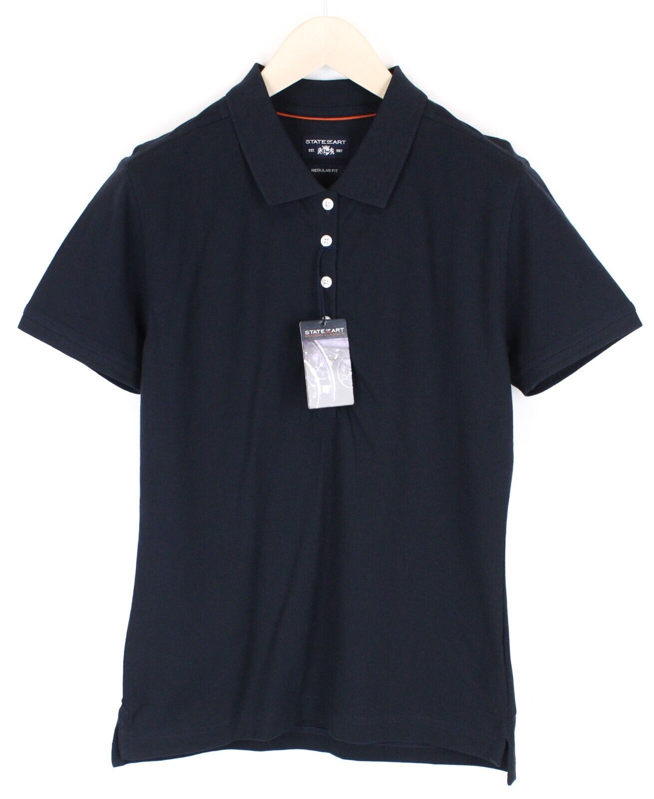 STATE OF ART Mens Polo T-Shirt L Embroidered Navy Cotton Short Sleeve Dress
