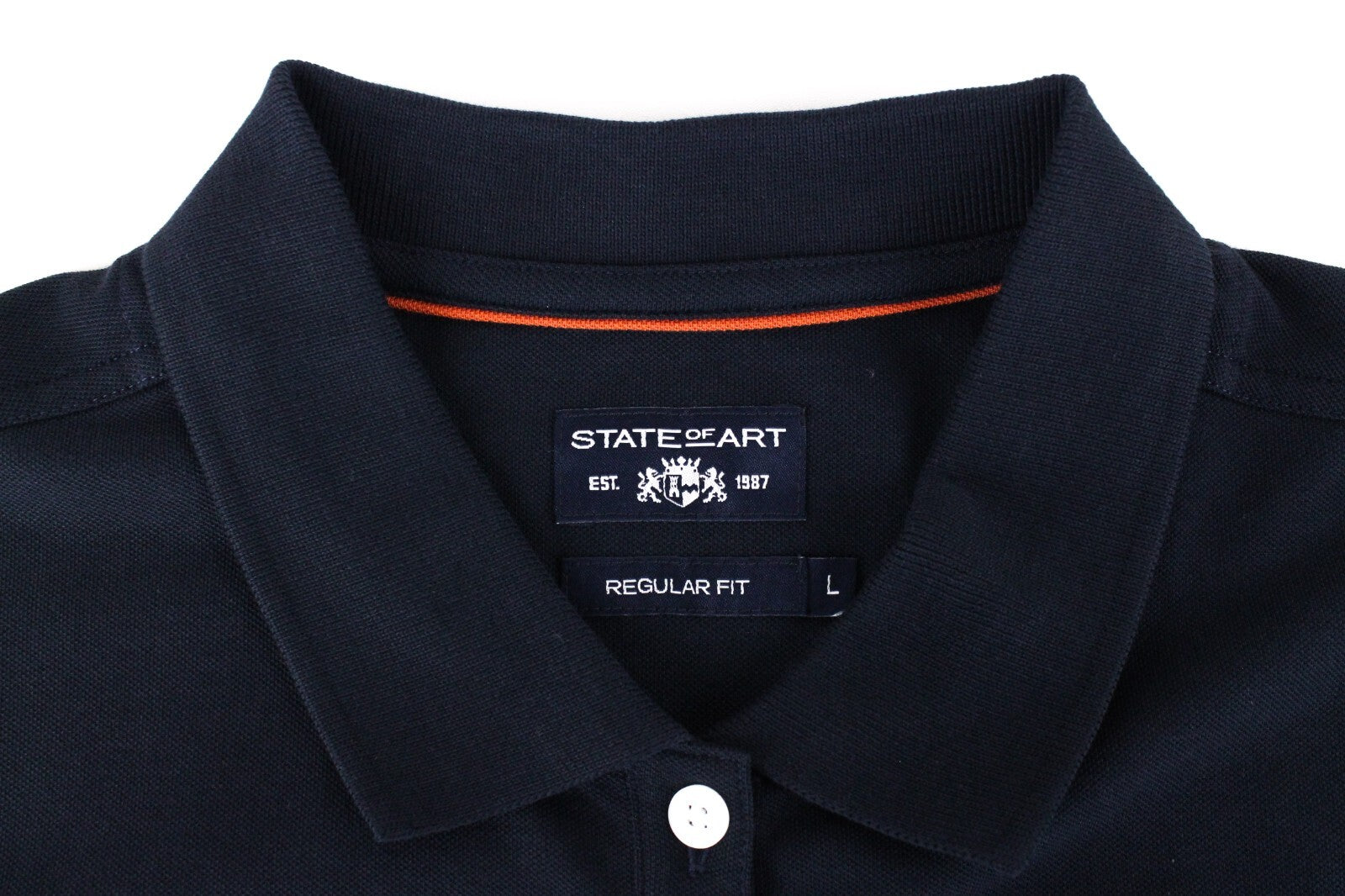 STATE OF ART Mens Polo T-Shirt L Embroidered Navy Cotton Short Sleeve Dress