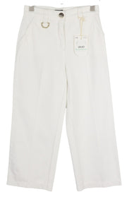 LIU JO Women Jeans W28 High Waist Straight Fit Zip Fly Denim Light White Logo