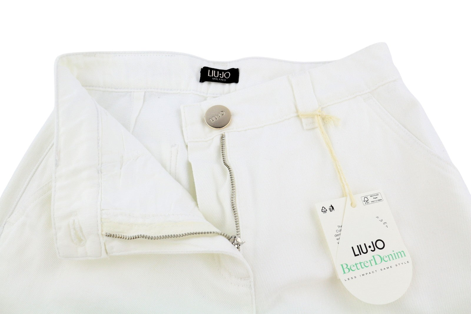 LIU JO Women Jeans W28 High Waist Straight Fit Zip Fly Denim Light White Logo